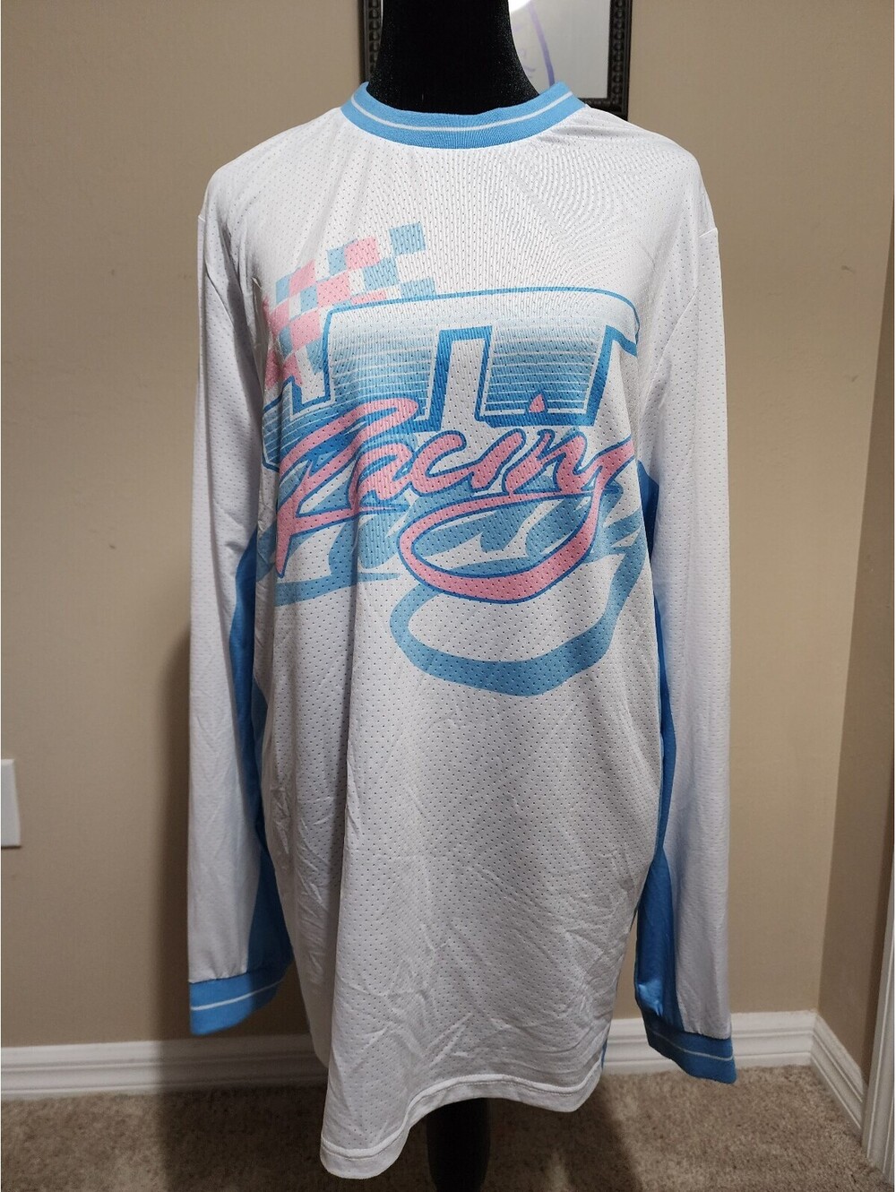 Honda Racing Long Sleeve Jersey Size Medium White Blue Pink
